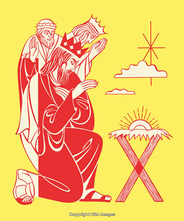 Colorful Depiction of Nativity Scene with Three Kings and Star