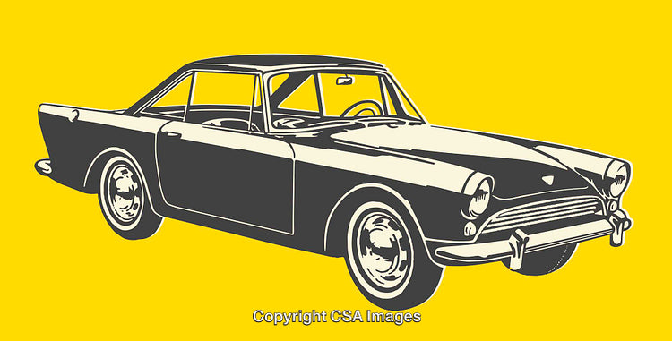 Stylized Classic Car Illustration with Yellow Background in Line Art Design
