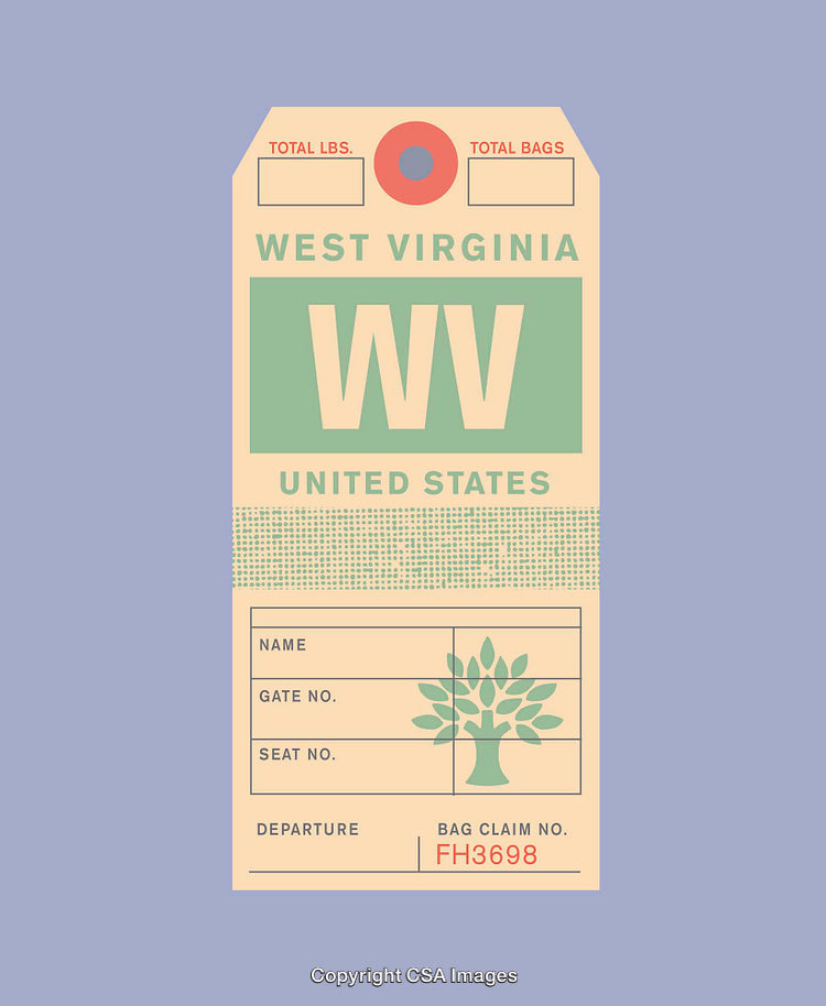 Vintage West Virginia Travel Tag with Retro Design and Tree Emblem