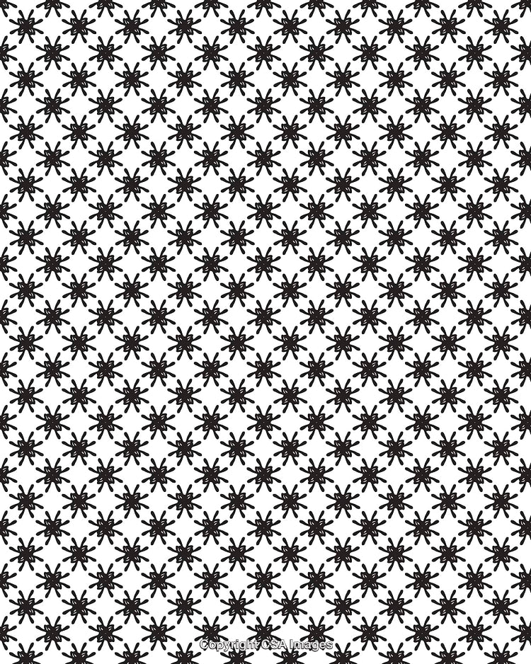 Seamless Black and White Floral Pattern with Abstract Star Designs