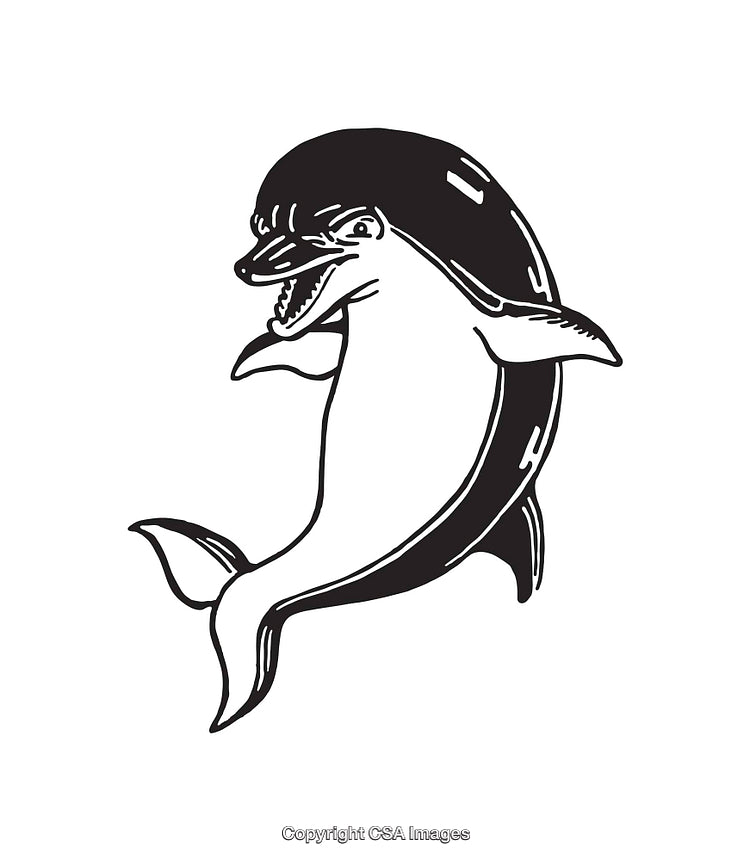 Illustration of a Joyful Dolphin in Black and White Line Art Style