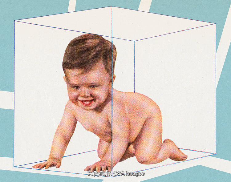 Creative Baby in Stylized Box Design on Blue Background