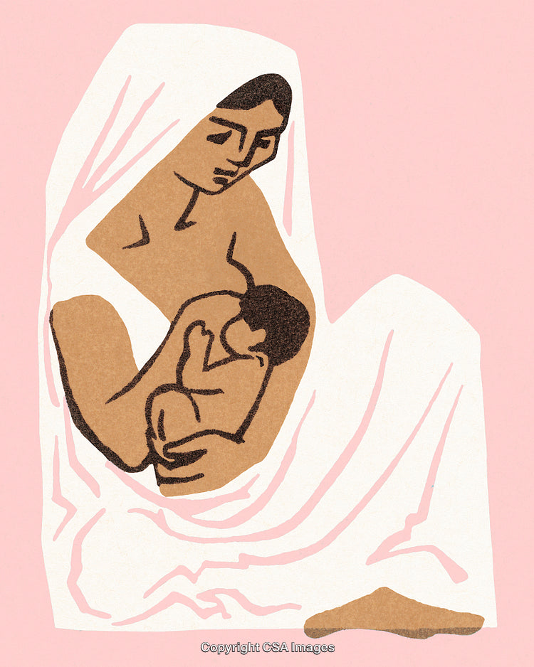 Artistic Illustration of a Mother Tenderly Cradling Her Newborn Baby