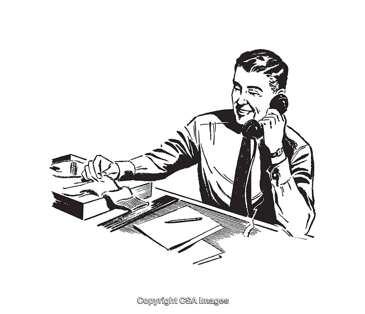 Retro Black and White Illustration of a Man Talking on the Phone
