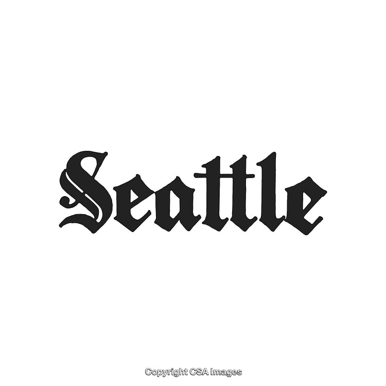 Bold Black Lettering Spelling Seattle on White Background