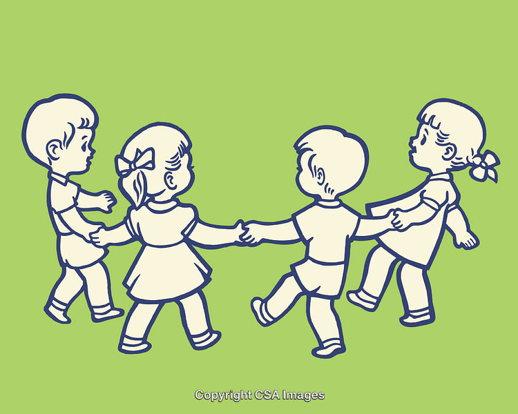 Illustration of Children Holding Hands in a Circle on a Green Background