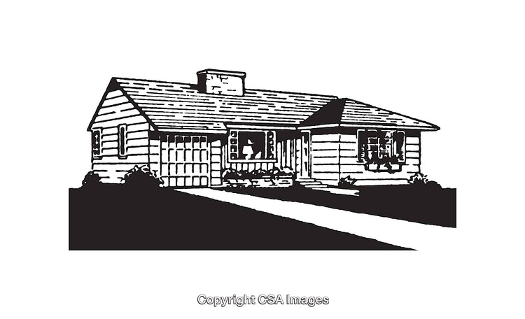 Black and White Line Art of a Suburban House Exterior with Driveway