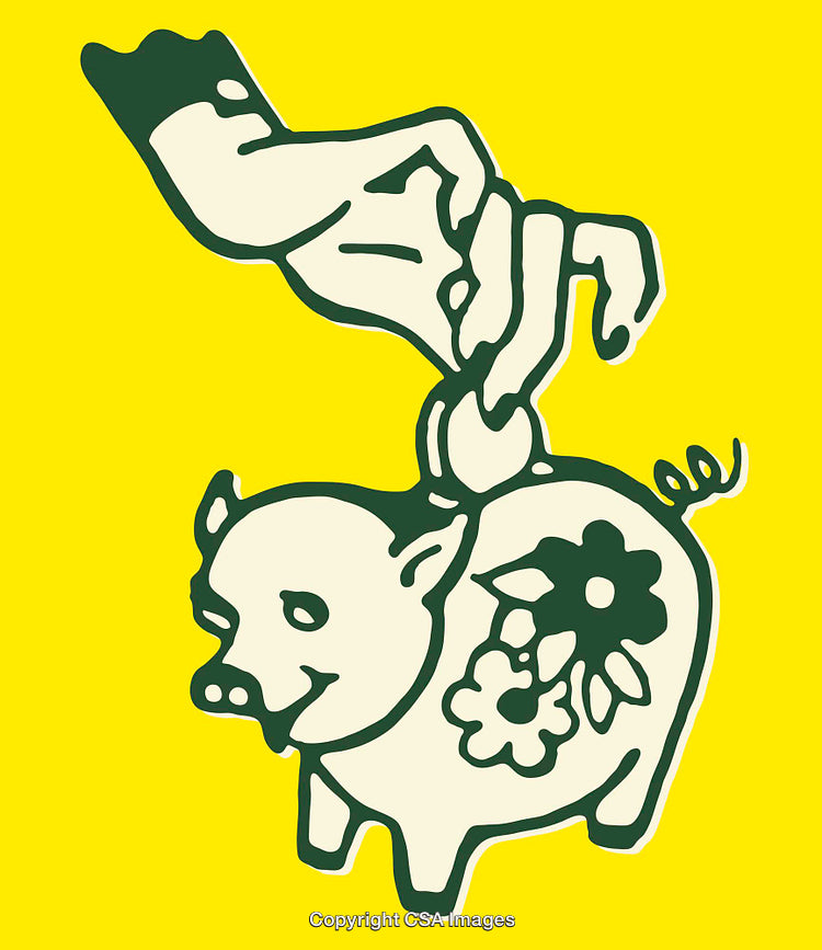 Illustration of a Hand Dropping Coin in a Floral Piggy Bank