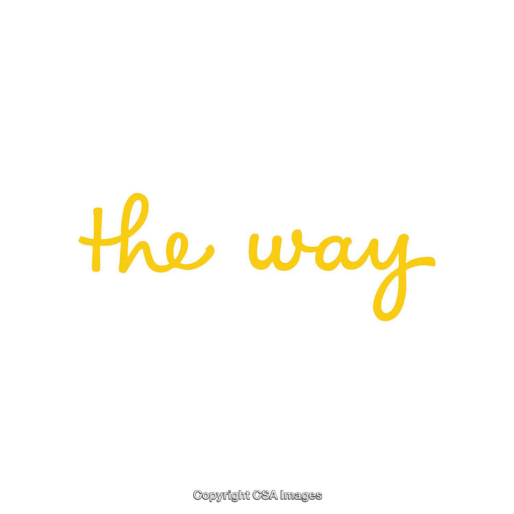 Bright Yellow 'The Way' Text on White Background in Cursive Handwriting