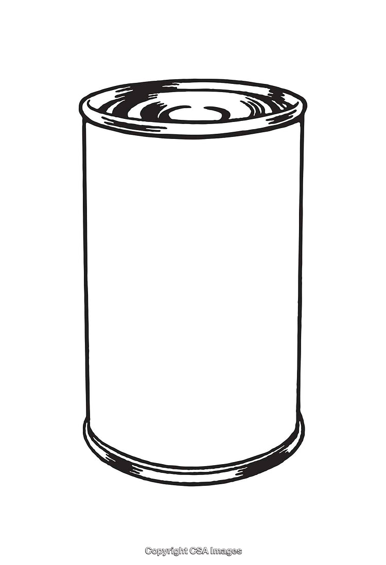 Black and White Line Art Illustration of a Simple Metal Can
