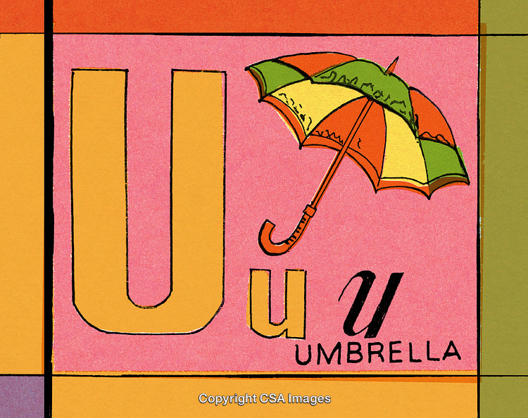 Colorful Illustration of The Letter U Featuring an Umbrella in Playful Design