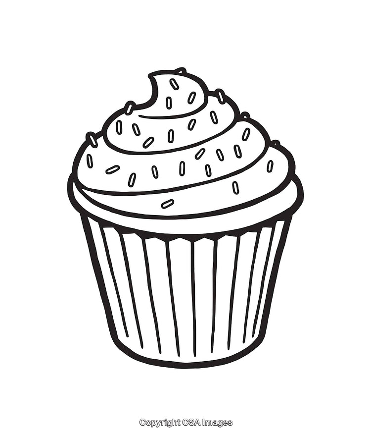 Black And White Line Art Illustration of a Frosted Cupcake