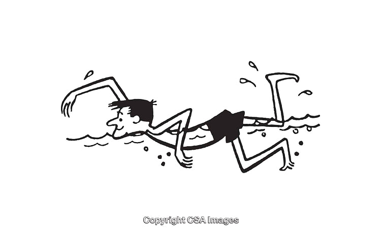 Black and White Line Art of a Swimming Person in Motion