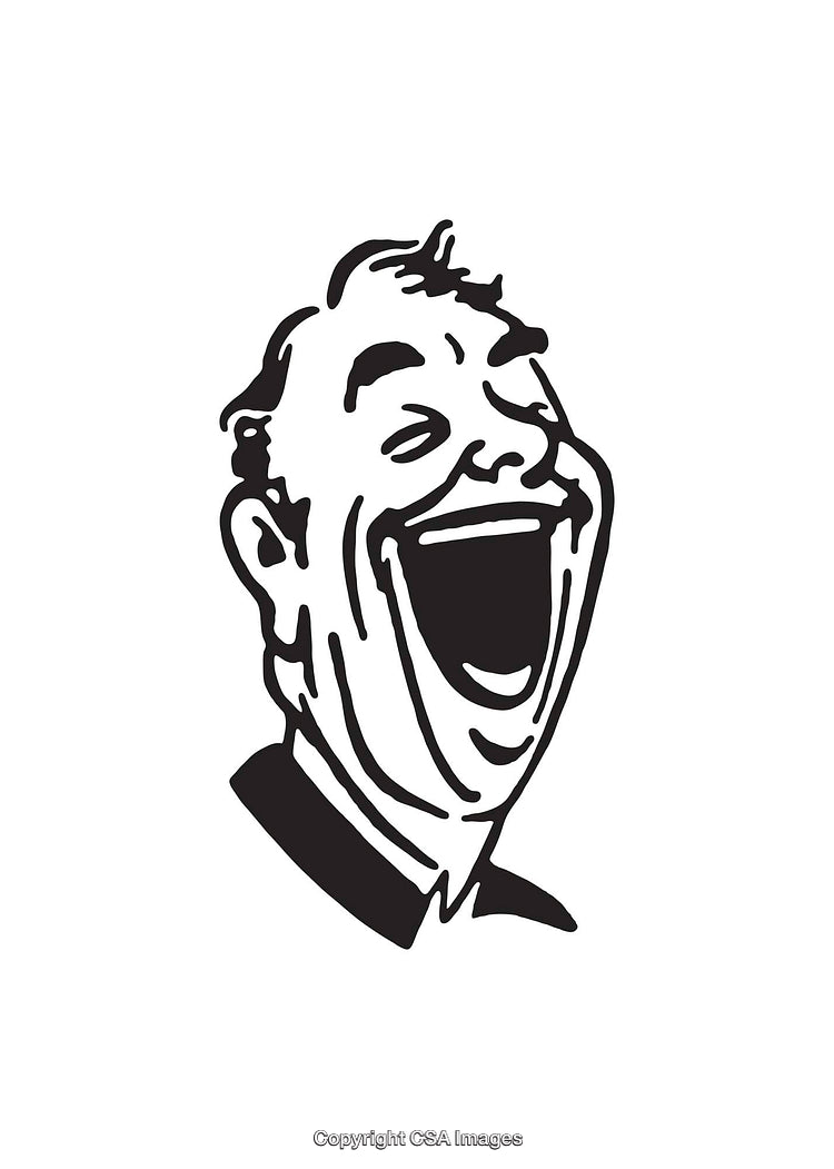 Black and White Line Art of Laughing Man with Open Mouth