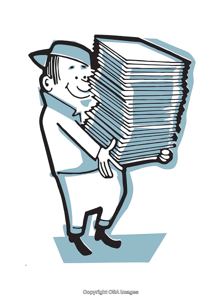 Illustration of Cheerful Worker Holding Stack of Documents