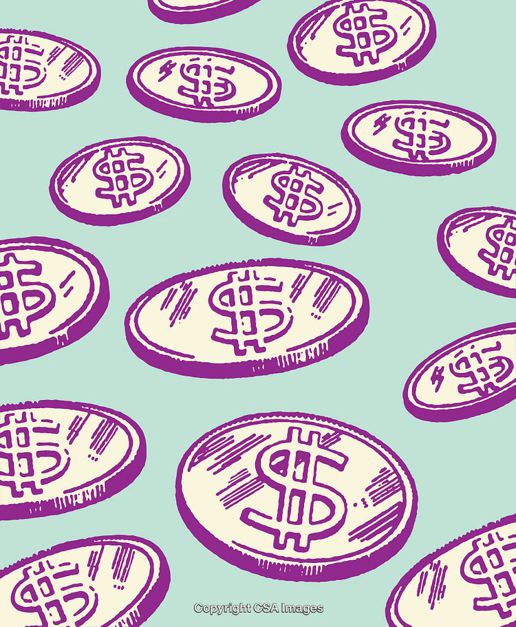 Colorful Line Art Illustration of Dollar Coins Pattern on Pastel Background
