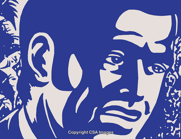 Bold Blue and White Artistic Human Face Abstract Design