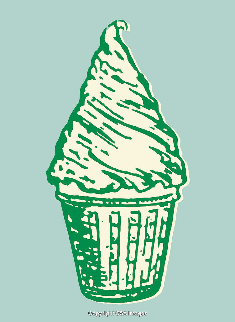 Retro Style Illustration of a Green Soft Serve Ice Cream Cup