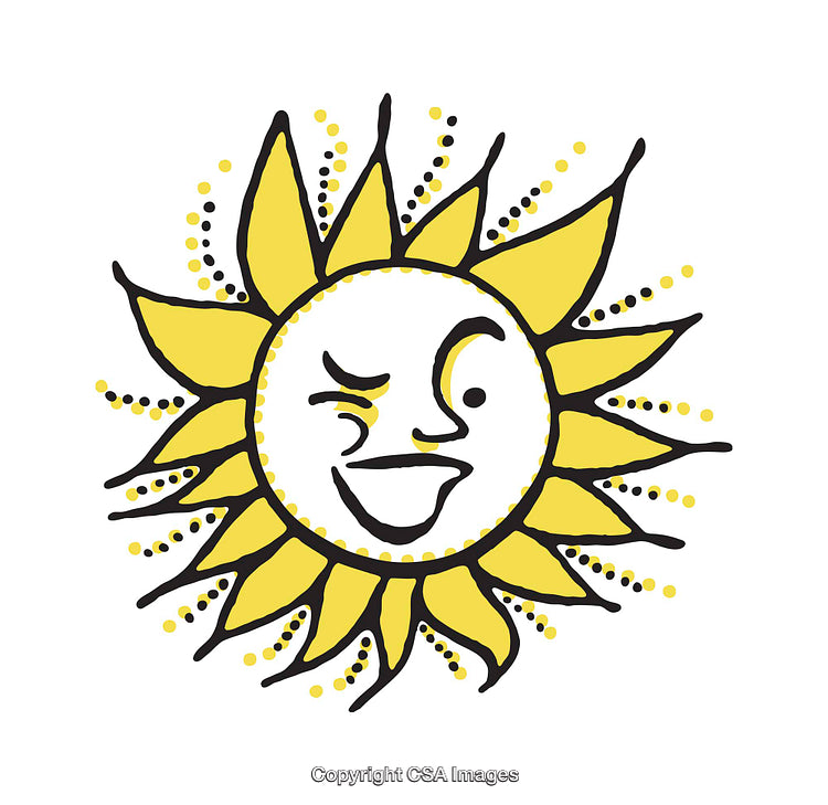 Cheerful Cartoon Sun with Winking Face and Bright Yellow Rays