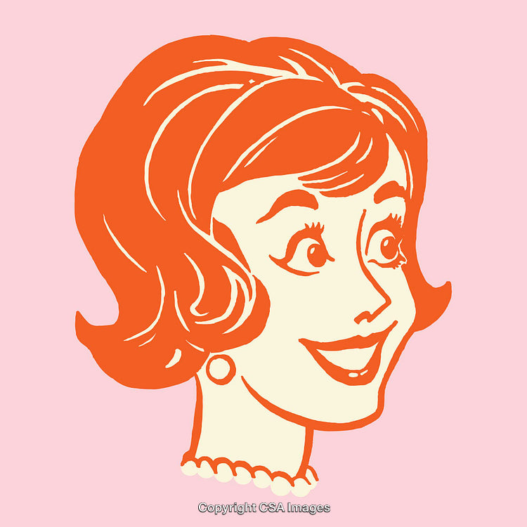 Retro Styled Illustration of a Happy Woman on a Pink Background