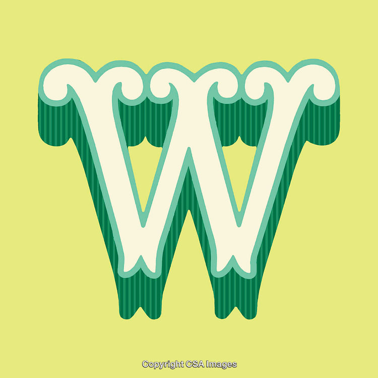 Retro Styled Letter W with Decorative Details on Yellow Background