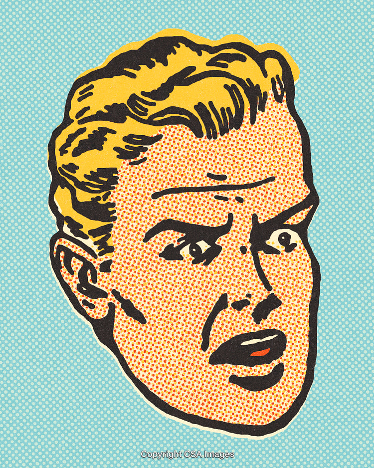 Vintage Comic Style Pop Art Face with Colorful Dot Pattern