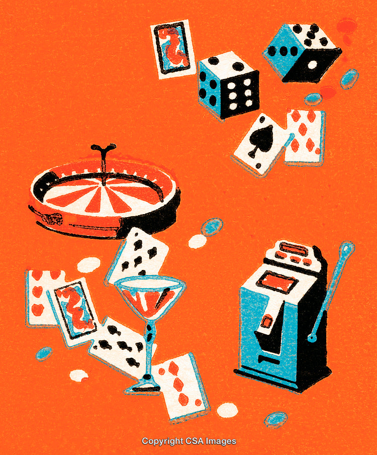 Casino Game Elements on a Bright Orange Background