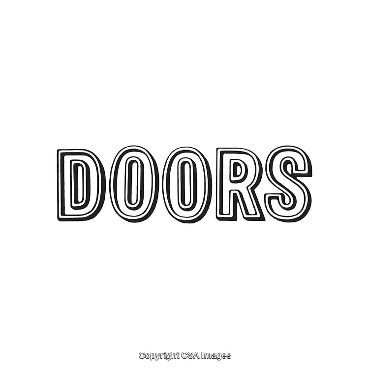 Stylized Typography of the Word 'Doors' in Black and White Design