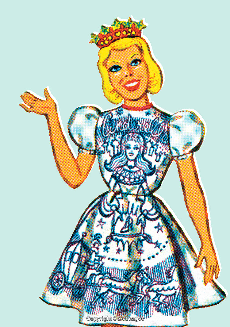 Vintage Princess Illustration in Bright Colors with Decorative Details