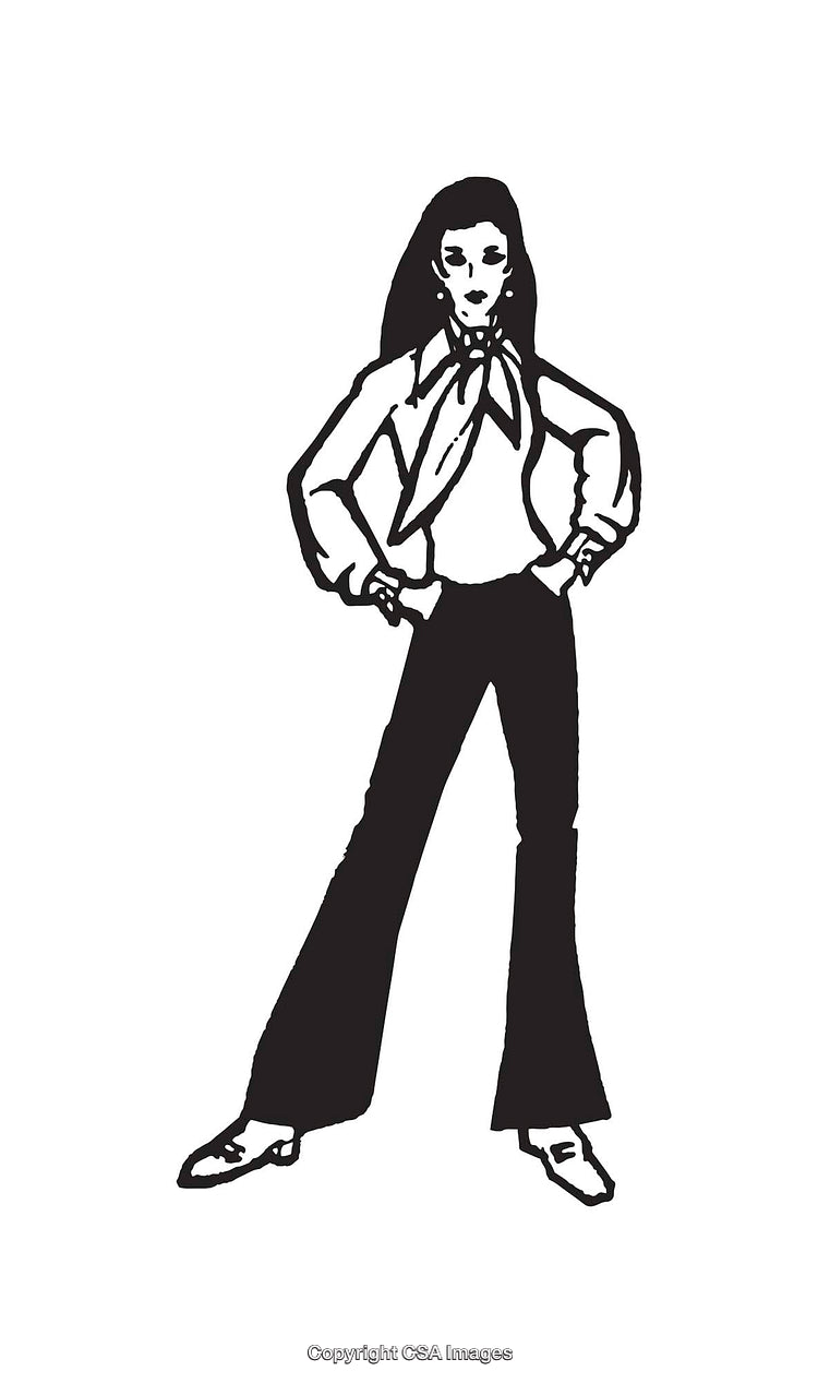 Black and White Line Art of a Confident Female Figure