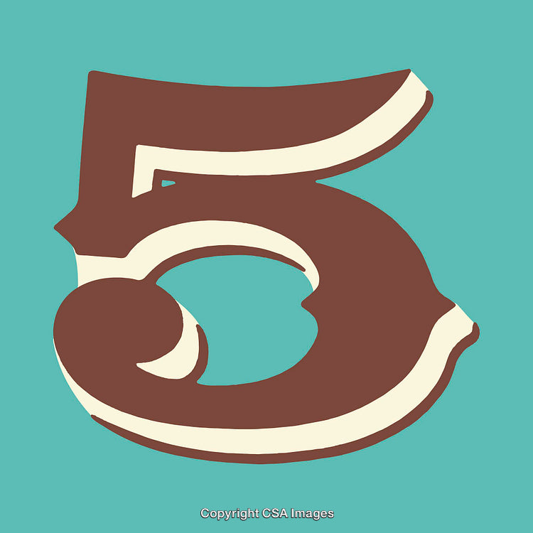 Stylized Representation of the Number Five in Bold Brown Design