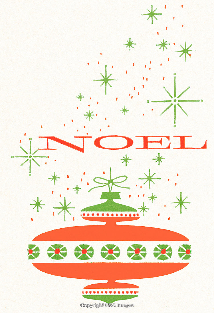 Vintage Christmas Illustration with Noel Text and Festive Holiday Ornament Design