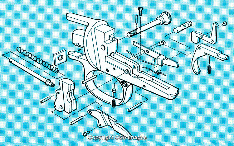Exploded View of Mechanical Components for Assembly or Blueprint Design Illustration