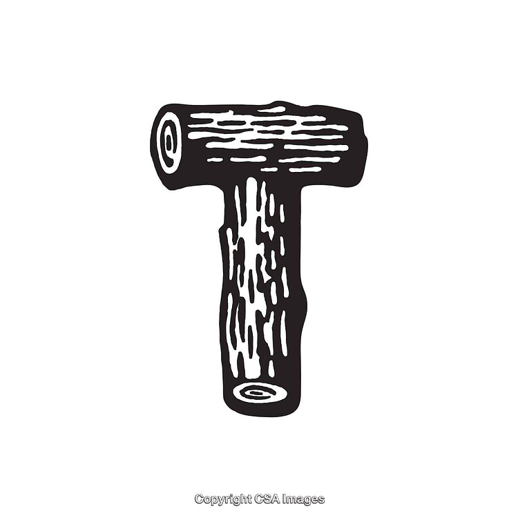 Rustic Wooden Styled Letter T in a Hand-Drawn Log Design