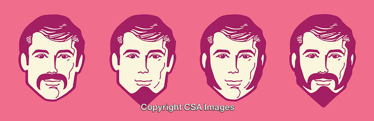 Four Variations of Male Faces with Different Hairstyles and Beards