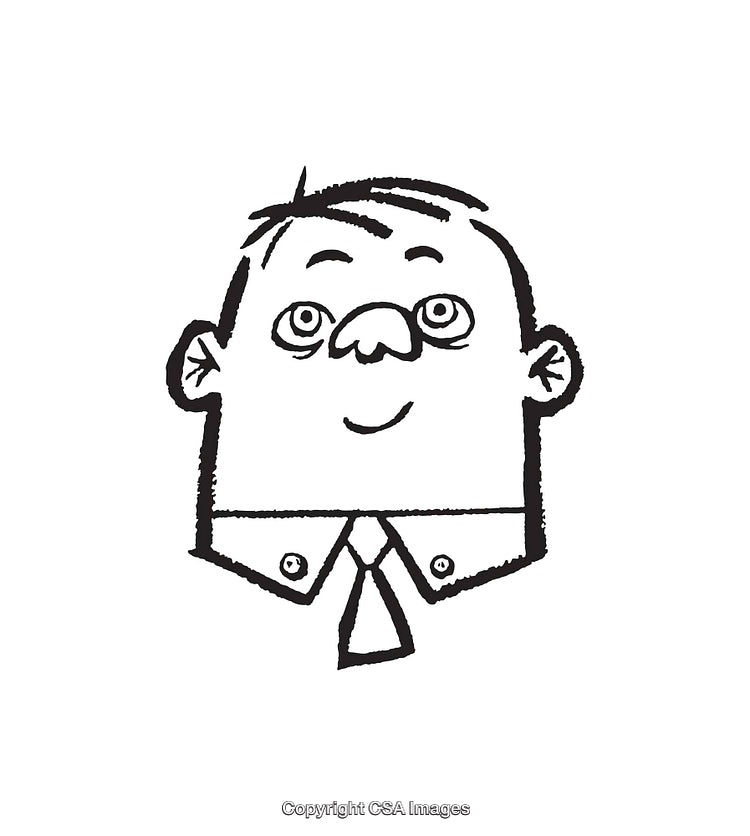 Black and White Illustration of a Smiling Cartoon Character in Line Art Style
