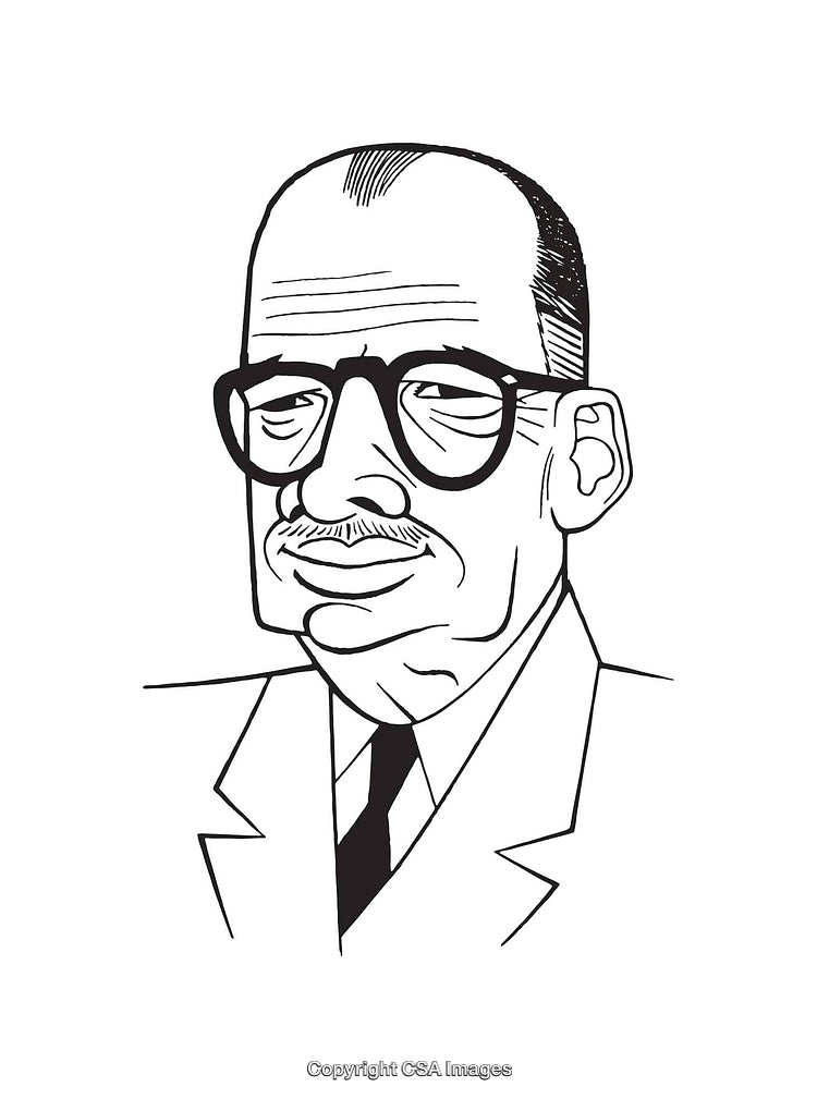 Black and White Line Art Illustration of a Distinguished Man in Glasses