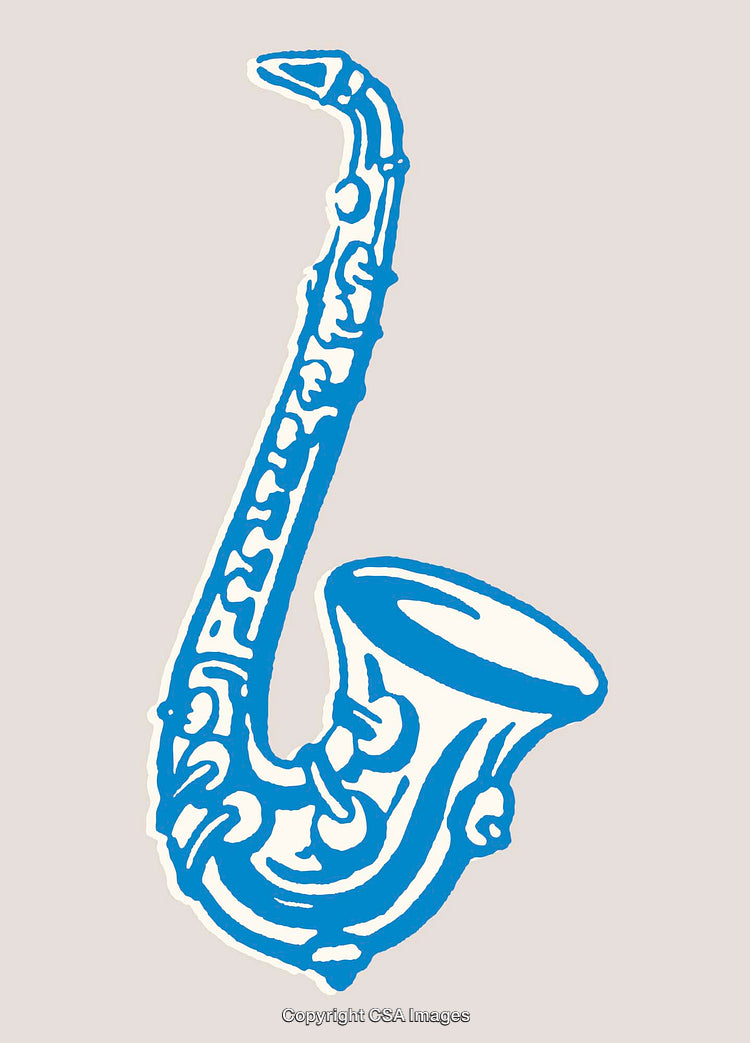 Blue Line Art Illustration of a Saxophone on Neutral Background