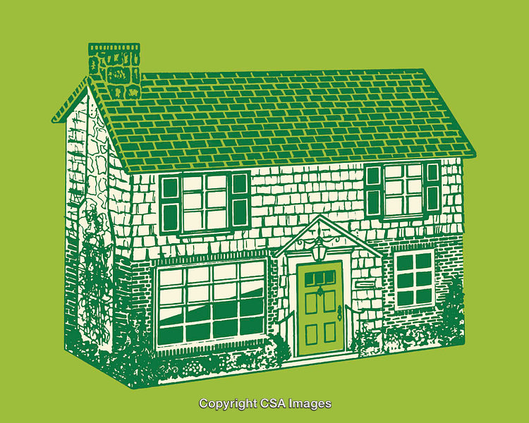 Green Line Art of a Traditional Cottage on a Green Background