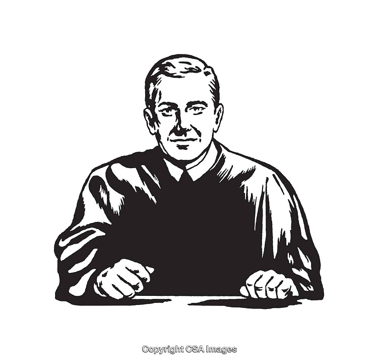 Black and White Illustration of a Judge in a Traditional Robe