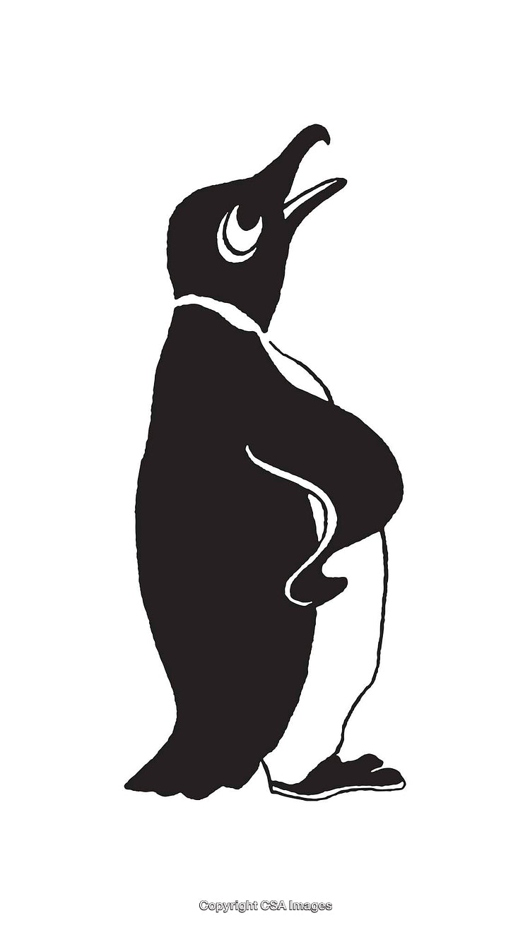 Illustration of a Penguin in Black and White Line Art Style