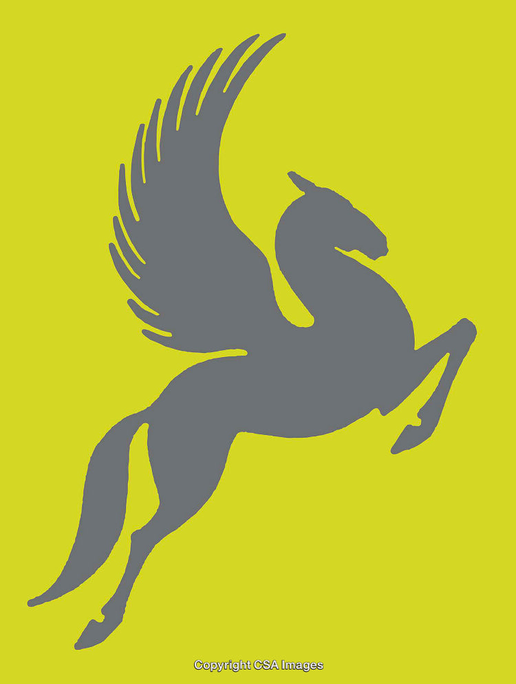 Grey Pegasus Silhouette on Vibrant Yellow Background Illustration