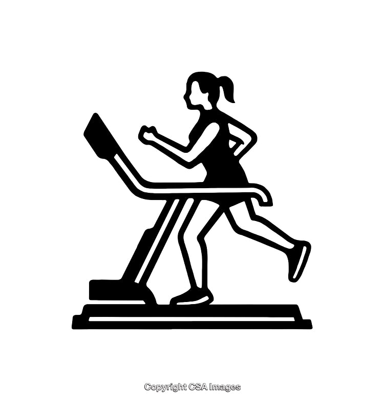 Silhouette of Woman Running on Treadmill in Line Art Style