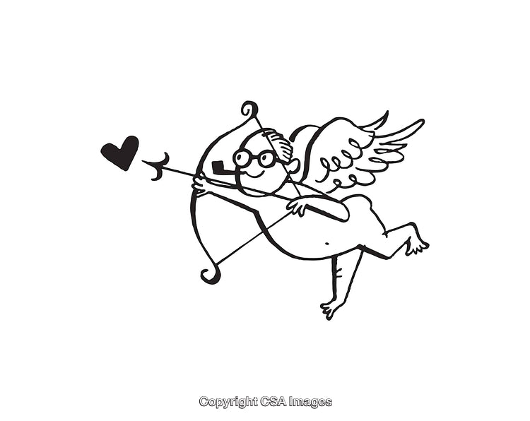 Whimsical Line Art of Cupid Aiming a Heart-Shaped Arrow