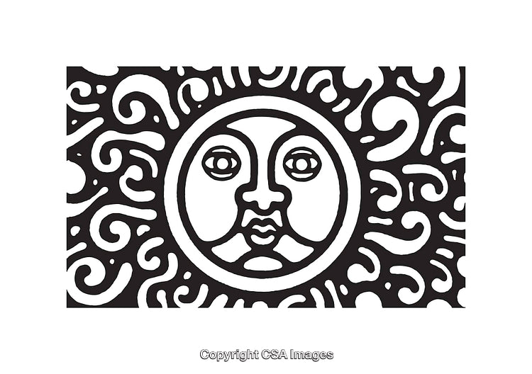 Abstract Sun Illustration with Artistic Curved Patterns in Black and White