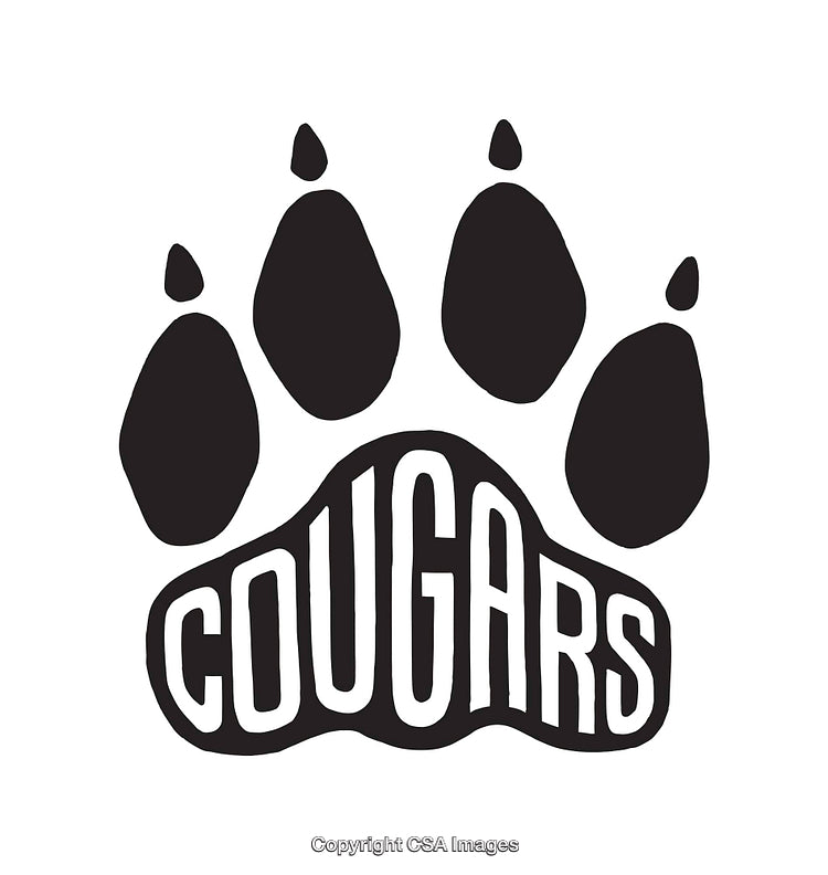 Black and White Cougar Paw Print Illustration with Text