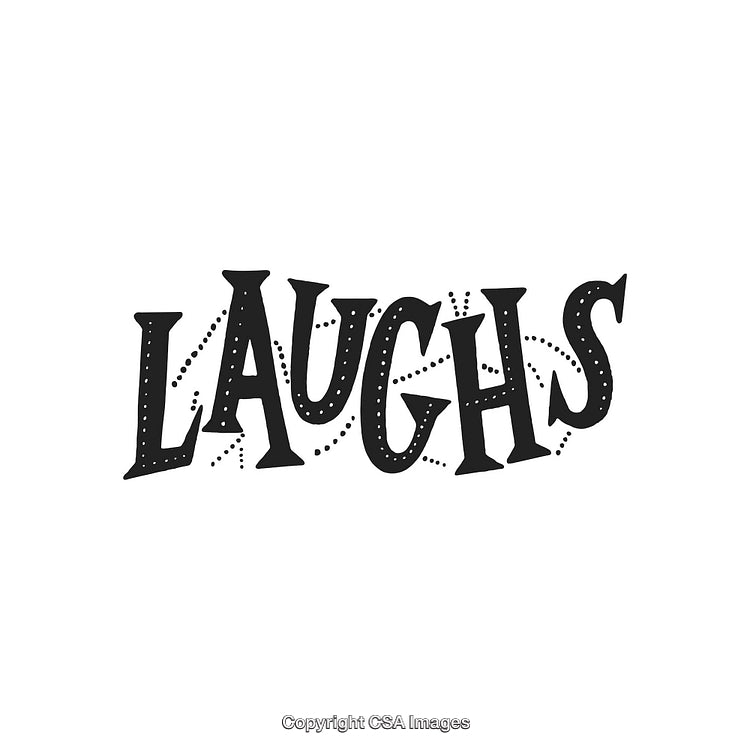 Retro Black and White Typography with "Laughs" Curved Calligraphy Design