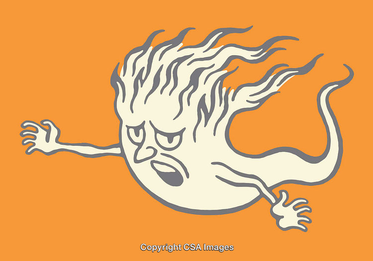 Dynamic Illustration of a Fiery Spirit Emanating Energy and Animation