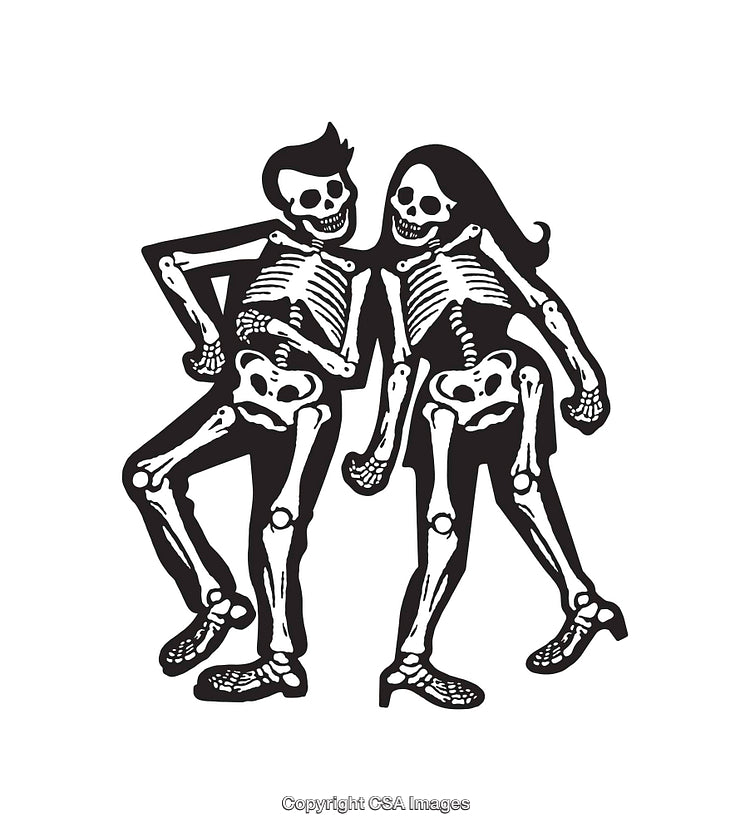 Skeleton Couple Dancing Together in Fun Black and White Illustration