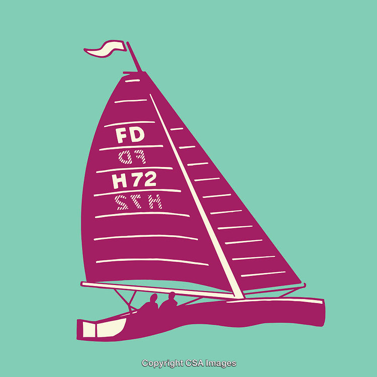 Vibrant Line Art Illustration of a Sailing Boat on a Clear Background